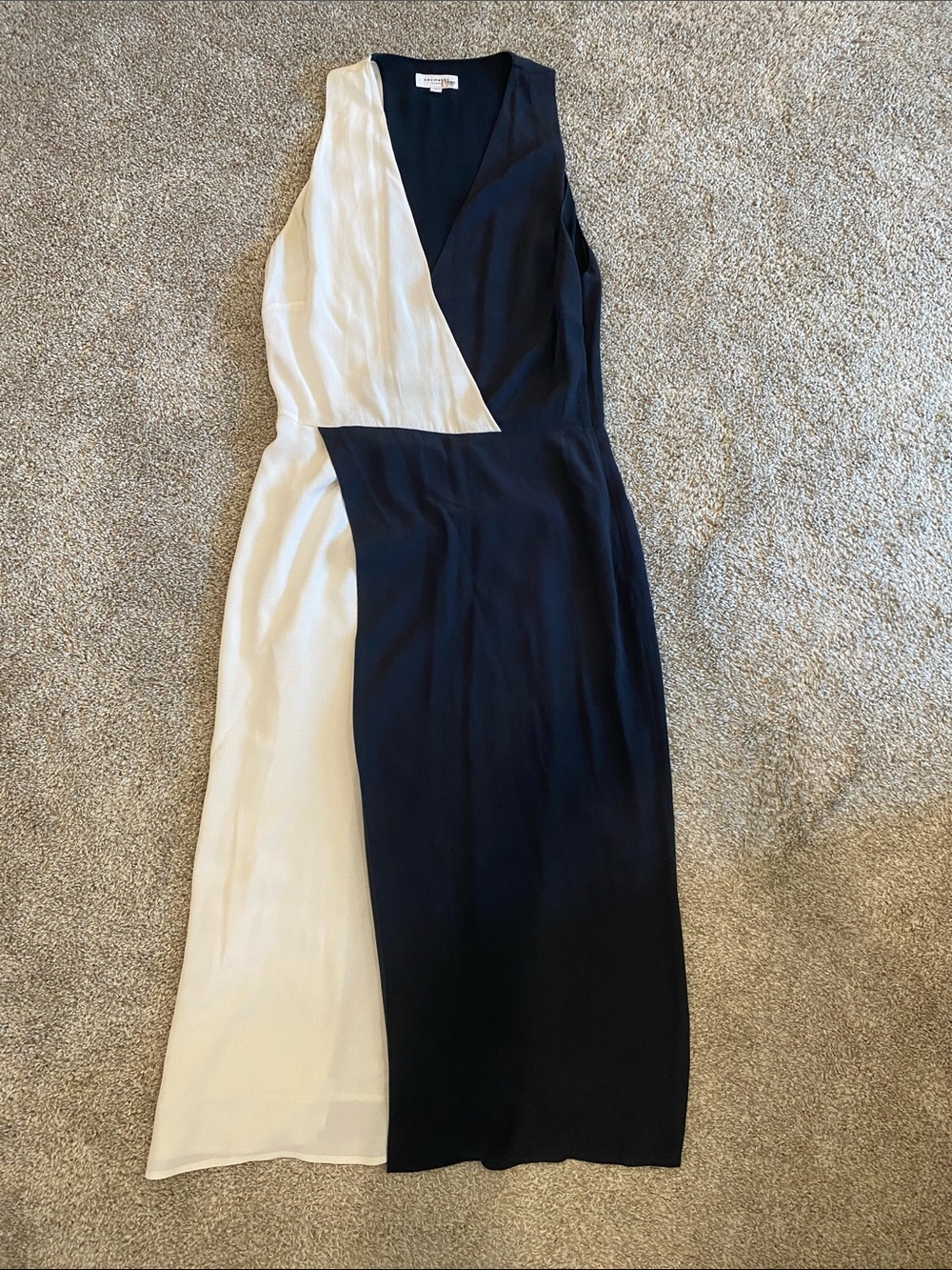 Equipment Black & White Sleeveless Midi Faux Wrap Dress